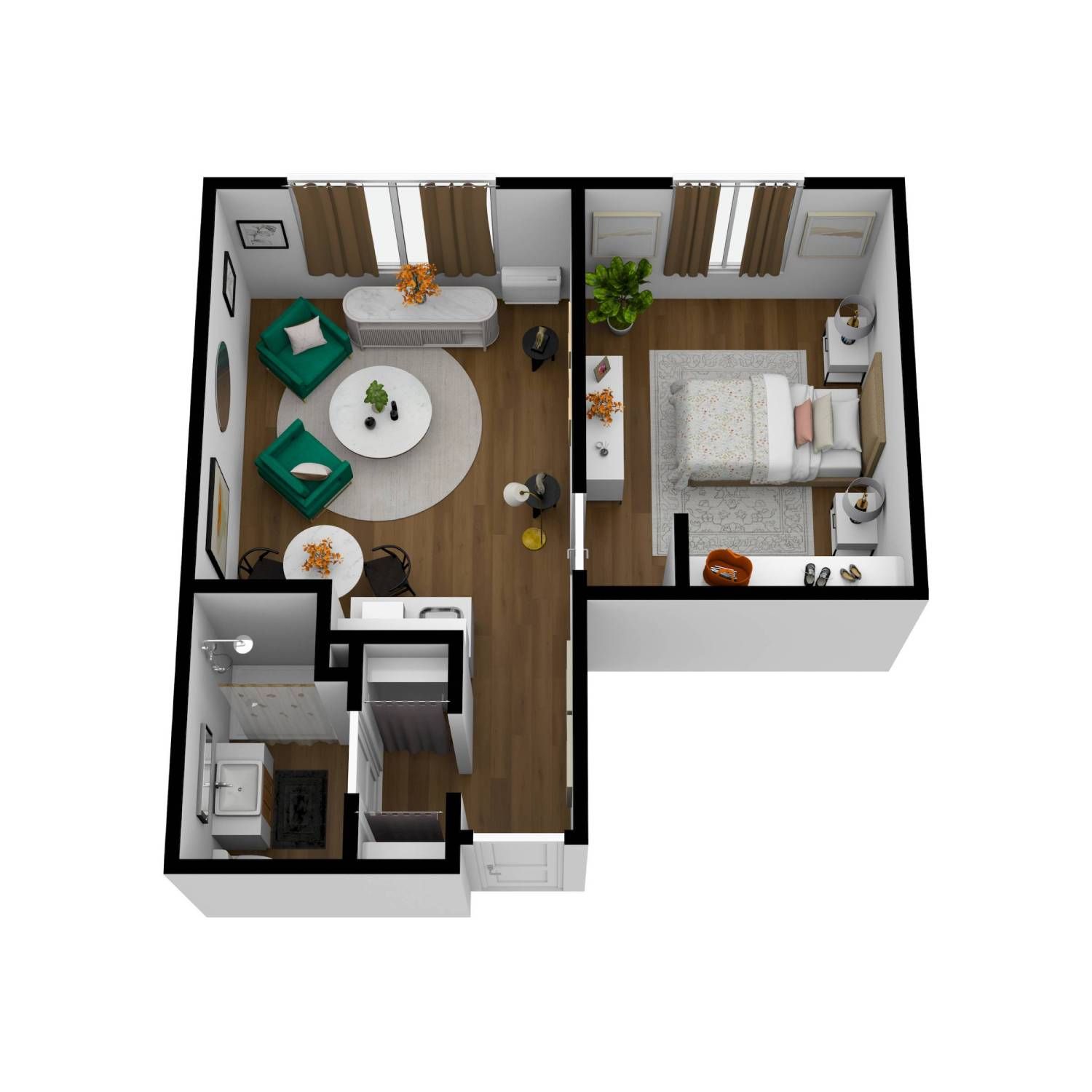 Private 1-Bedroom floor plan